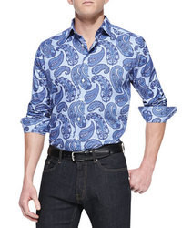 blaues Langarmhemd mit Paisley-Muster