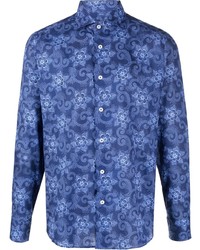 blaues Langarmhemd mit Paisley-Muster von Fedeli