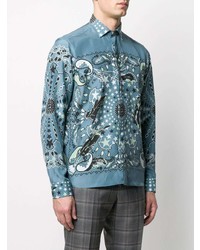 blaues Langarmhemd mit Paisley-Muster von Etro