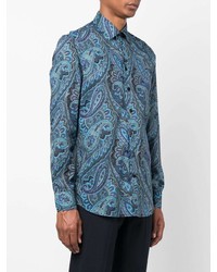 blaues Langarmhemd mit Paisley-Muster von Etro