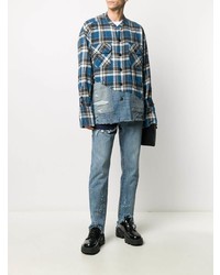 blaues Langarmhemd mit Schottenmuster von Greg Lauren