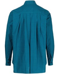 blaues Langarmhemd mit Schottenmuster von Fumito Ganryu