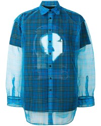 blaues Langarmhemd mit Schottenmuster von Raf Simons