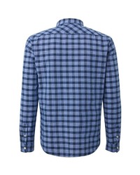 blaues Langarmhemd mit Vichy-Muster von Tom Tailor Denim