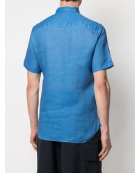 blaues Leinen Kurzarmhemd mit geometrischem Muster von PENINSULA SWIMWEA