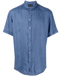 blaues Leinen Kurzarmhemd von Emporio Armani