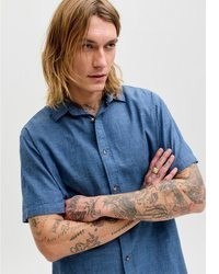 blaues Leinen Kurzarmhemd von Jack & Jones