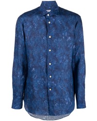 blaues Leinen Langarmhemd mit Blumenmuster von Kiton