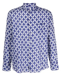 blaues Leinen Langarmhemd mit geometrischem Muster von PENINSULA SWIMWEA