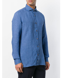 blaues Leinen Langarmhemd mit Karomuster von Borrelli