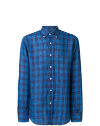 blaues Leinen Langarmhemd mit Vichy-Muster