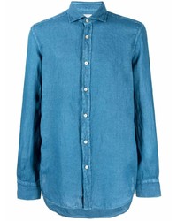blaues Leinen Langarmhemd von Boglioli