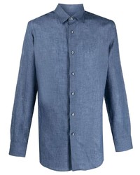 blaues Leinen Langarmhemd von Brioni