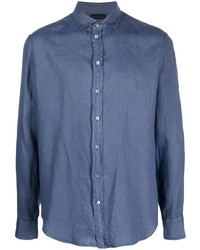 blaues Leinen Langarmhemd von Emporio Armani