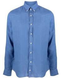 blaues Leinen Langarmhemd von Hackett