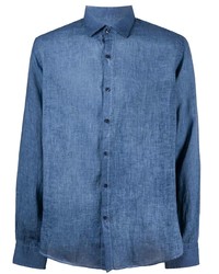 blaues Leinen Langarmhemd von Karl Lagerfeld