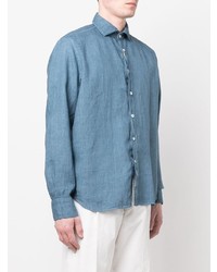 blaues Leinen Langarmhemd von Canali