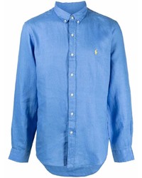 blaues Leinen Langarmhemd von Polo Ralph Lauren