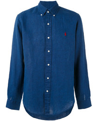 blaues Leinen Langarmhemd von Ralph Lauren