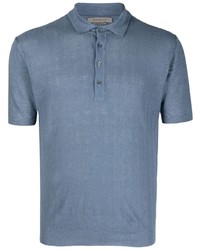 blaues Leinen Polohemd mit Chevron-Muster