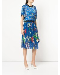 blaues Midikleid mit Blumenmuster von Sacai