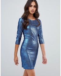 blaues figurbetontes Kleid aus Pailletten