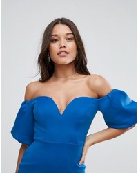 blaues schulterfreies Kleid von Asos
