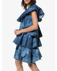 blaues Mit Batikmuster schwingendes Kleid von MSGM