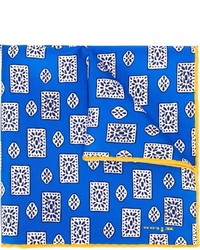 blaues Seide Einstecktuch mit geometrischem Muster von Kiton