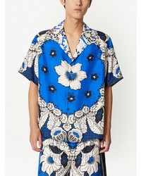 blaues Seide Kurzarmhemd mit Blumenmuster von Valentino