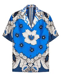 blaues Seide Kurzarmhemd mit Blumenmuster von Valentino
