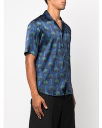 blaues Seide Kurzarmhemd mit geometrischem Muster von OZWALD BOATENG