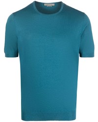 blaues Seide T-Shirt mit einem Rundhalsausschnitt von Corneliani