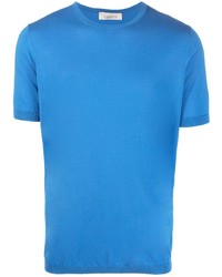 blaues Seide T-Shirt mit einem Rundhalsausschnitt von Laneus