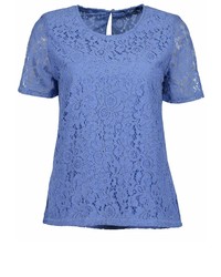 blaues Spitze T-Shirt mit einem Rundhalsausschnitt von blue seven