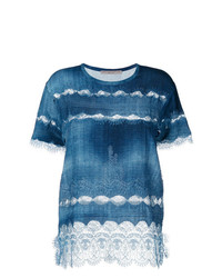 blaues Spitze T-Shirt mit einem Rundhalsausschnitt von Ermanno Scervino