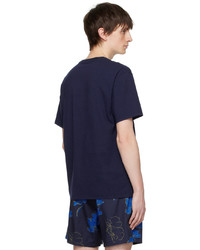 blaues Strick T-Shirt mit einem Rundhalsausschnitt von Saturdays Nyc