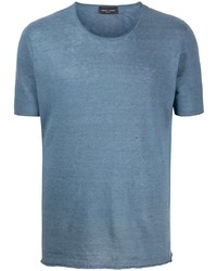 blaues Strick T-Shirt mit einem Rundhalsausschnitt von Roberto Collina