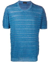 blaues Strick T-Shirt mit einem Rundhalsausschnitt von Roberto Collina