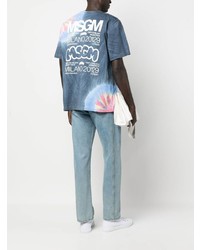 blaues Mit Batikmuster T-Shirt mit einem Rundhalsausschnitt von MSGM