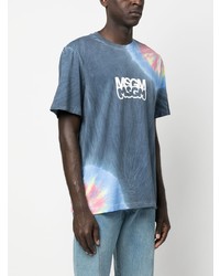 blaues Mit Batikmuster T-Shirt mit einem Rundhalsausschnitt von MSGM