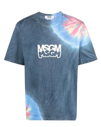 blaues Mit Batikmuster T-Shirt mit einem Rundhalsausschnitt von MSGM