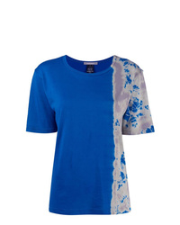 blaues Mit Batikmuster T-Shirt mit einem Rundhalsausschnitt von Suzusan