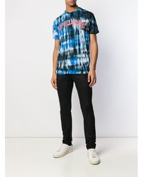 blaues Mit Batikmuster T-Shirt mit einem Rundhalsausschnitt von DSQUARED2