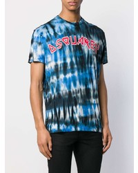 blaues Mit Batikmuster T-Shirt mit einem Rundhalsausschnitt von DSQUARED2