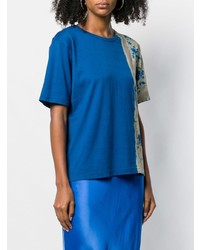 blaues Mit Batikmuster T-Shirt mit einem Rundhalsausschnitt von Suzusan
