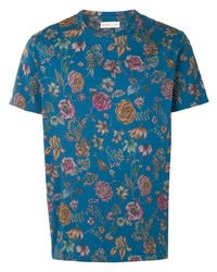 blaues T-Shirt mit einem Rundhalsausschnitt mit Blumenmuster von Etro