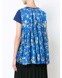 blaues T-Shirt mit einem Rundhalsausschnitt mit Blumenmuster von Sacai