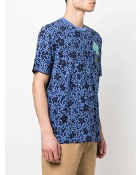 blaues T-Shirt mit einem Rundhalsausschnitt mit Blumenmuster von PS Paul Smith