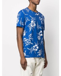 blaues T-Shirt mit einem Rundhalsausschnitt mit Blumenmuster von Polo Ralph Lauren